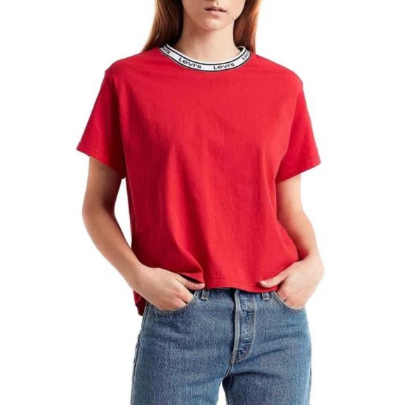 Levi's Red Cropped Tee Shirt - Picture 1 of 6